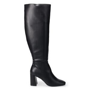 Sleek Black Faux Leather Over the Knee Boots Size 7.5